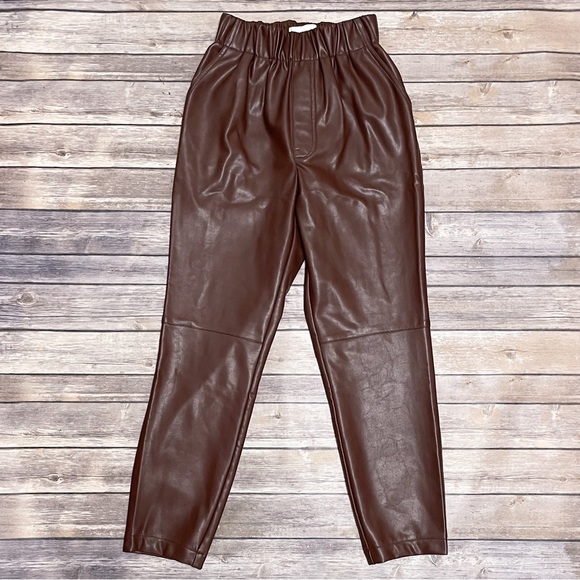 Abercrombie & Fitch Pants - Abercrombie Fitch Brown Vegan Leather Tapered Hi Waisted Elastic Waistband Pants